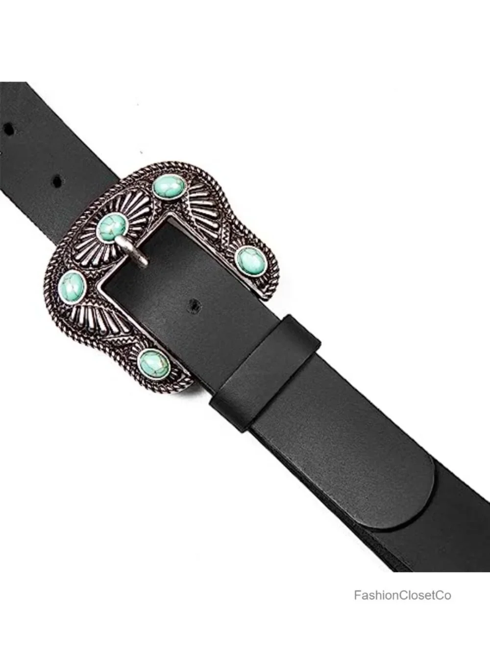 Women's Western Leather Belt with Turquoise Studded Buckle